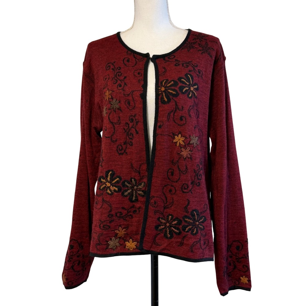 Greater Good Kiko Kiko‎ Embroidered Reversible Floral Cardigan Red Black